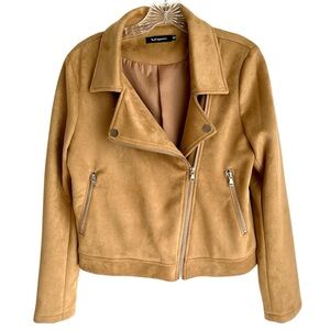 Apperloth A Tan Long Sleeve Faux Suede Moto Biker Jacket Size Medium